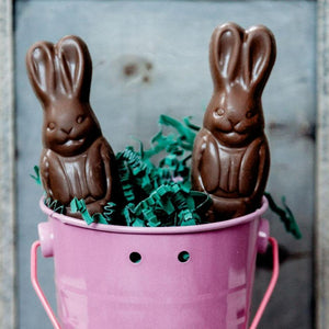 flat Belgian Chocolate bunny with crispy rice crunch