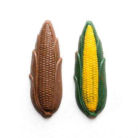 Hand-painted solid milk chocolate corn by Mr. B's Chocolates